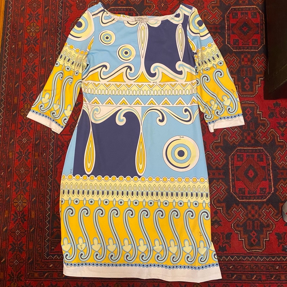 Emilio Pucci Blue and Yellow Silk Jersey Dress
